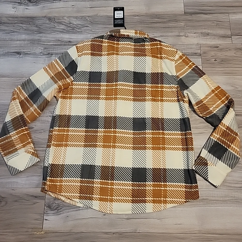True Religion Polar Fleece Shacket Mens Large Brown‎ Gray Allover Gometric NWT